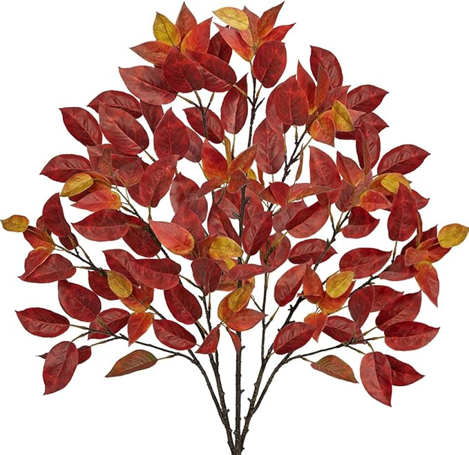 Hollyone 3 Pcs Artificial Fall Leaves Stems Branches 33.8inch Fake Leaves Branches Fall Leaves Sh... | Amazon (US)