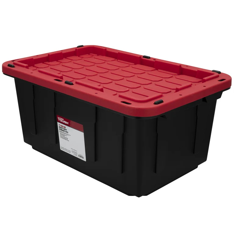 Hyper Tough 17 Gallon Snap Lid Plastic Storage Bin, Black/Red | Walmart (US)