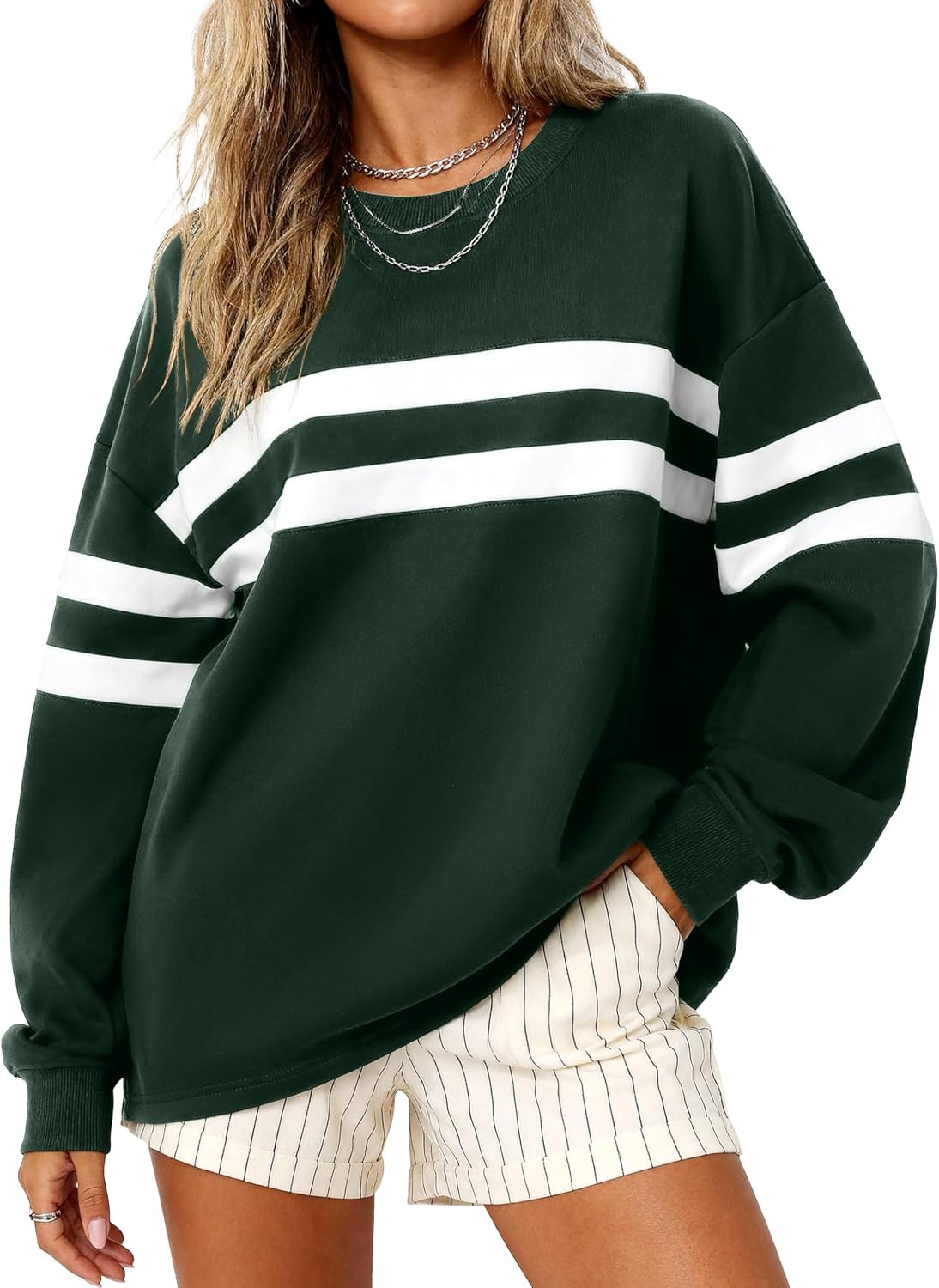 MASCOMODA Womens Striped Oversized Sweatshirt Fall Pullover | Amazon (US)