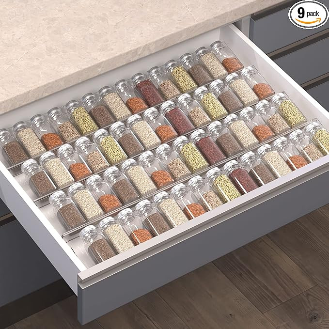 Spice Drawer Organizer, 9 Pcs Clear Acrylic In Drawer Seasoning Jars Rack, Expandable From 8" to ... | Amazon (US)
