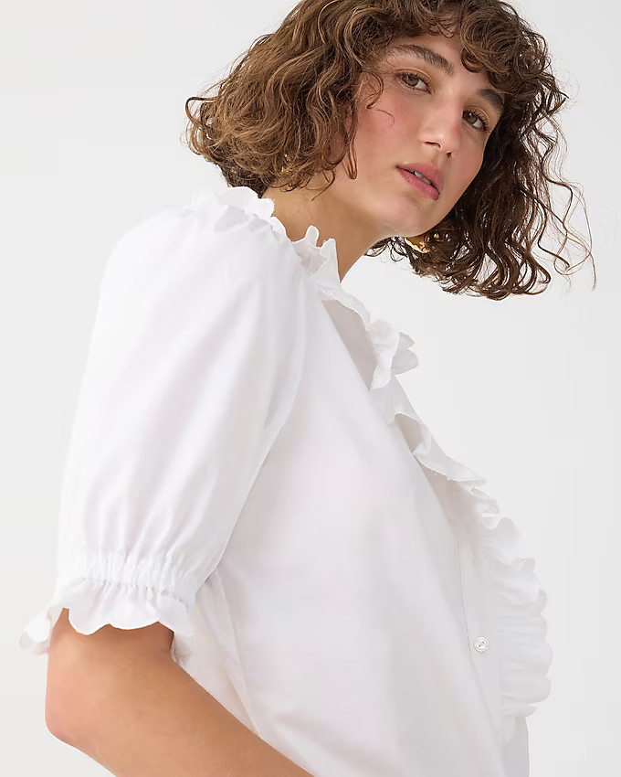 Ruffle-trim button-up shirt in cotton poplin | J. Crew US