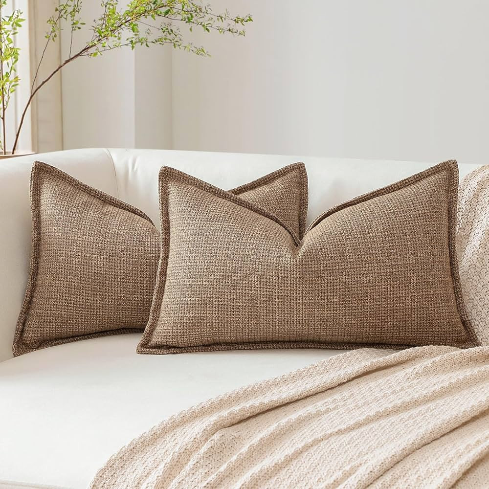 OTOSTAR Pack of 2 Brown Decorative Pillow Covers 12x20 Inch Soft Linen Texture Couch Throw Pillow... | Amazon (US)
