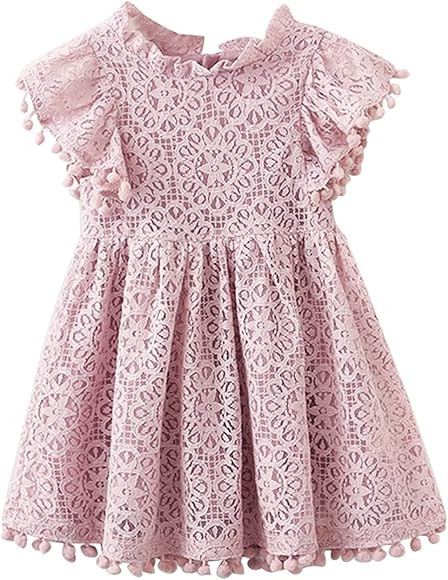 OFIMAN Girls Dress Baby Hollow Lace Dresses for Toddler Kids Pompoms Ruffle Sleeve Princess Flowe... | Amazon (CA)