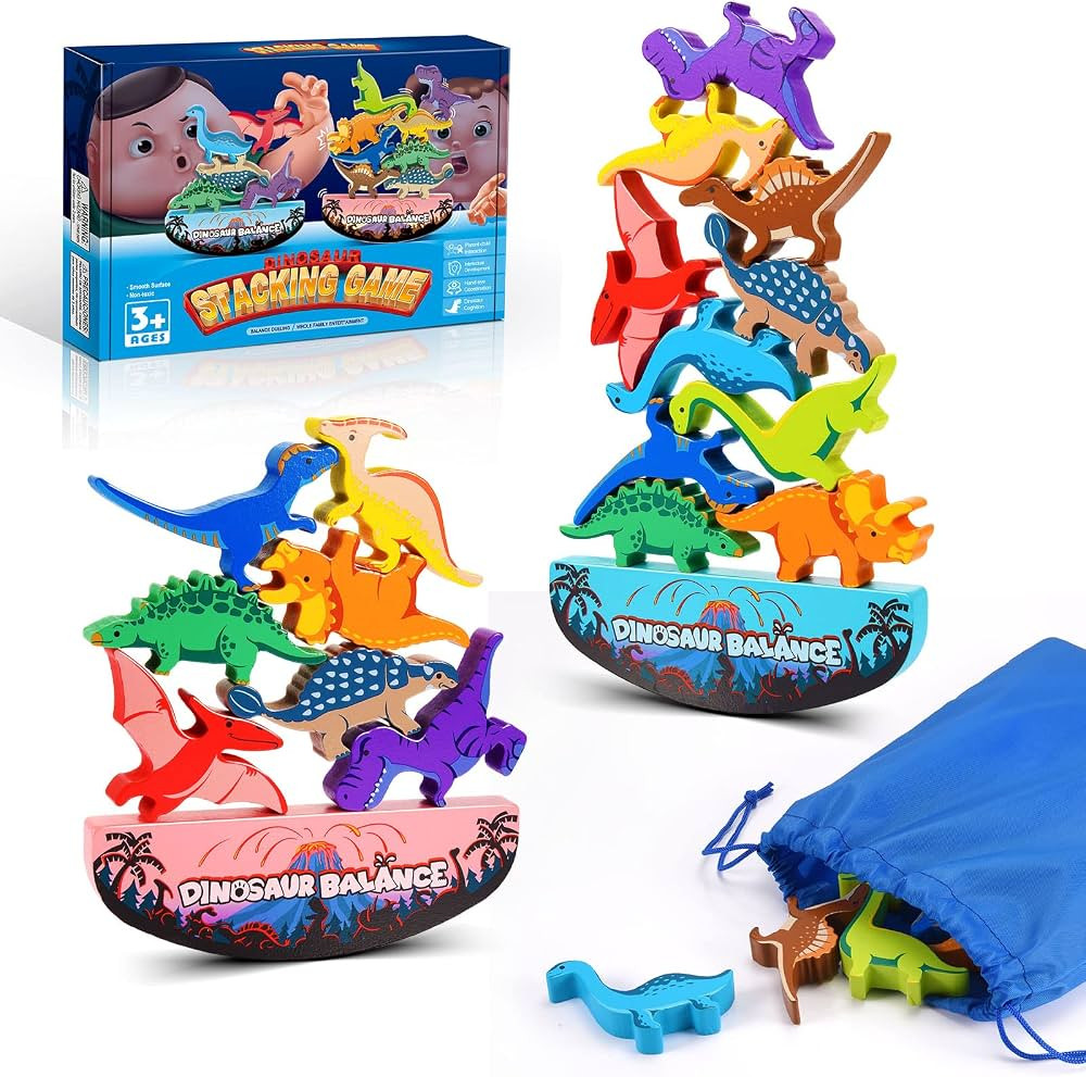Dinosaur Toys for Kids 3-5: Wooden Stacking Montessori Toys for 3 4 5 6 7 Year Old Balance Compet... | Amazon (US)
