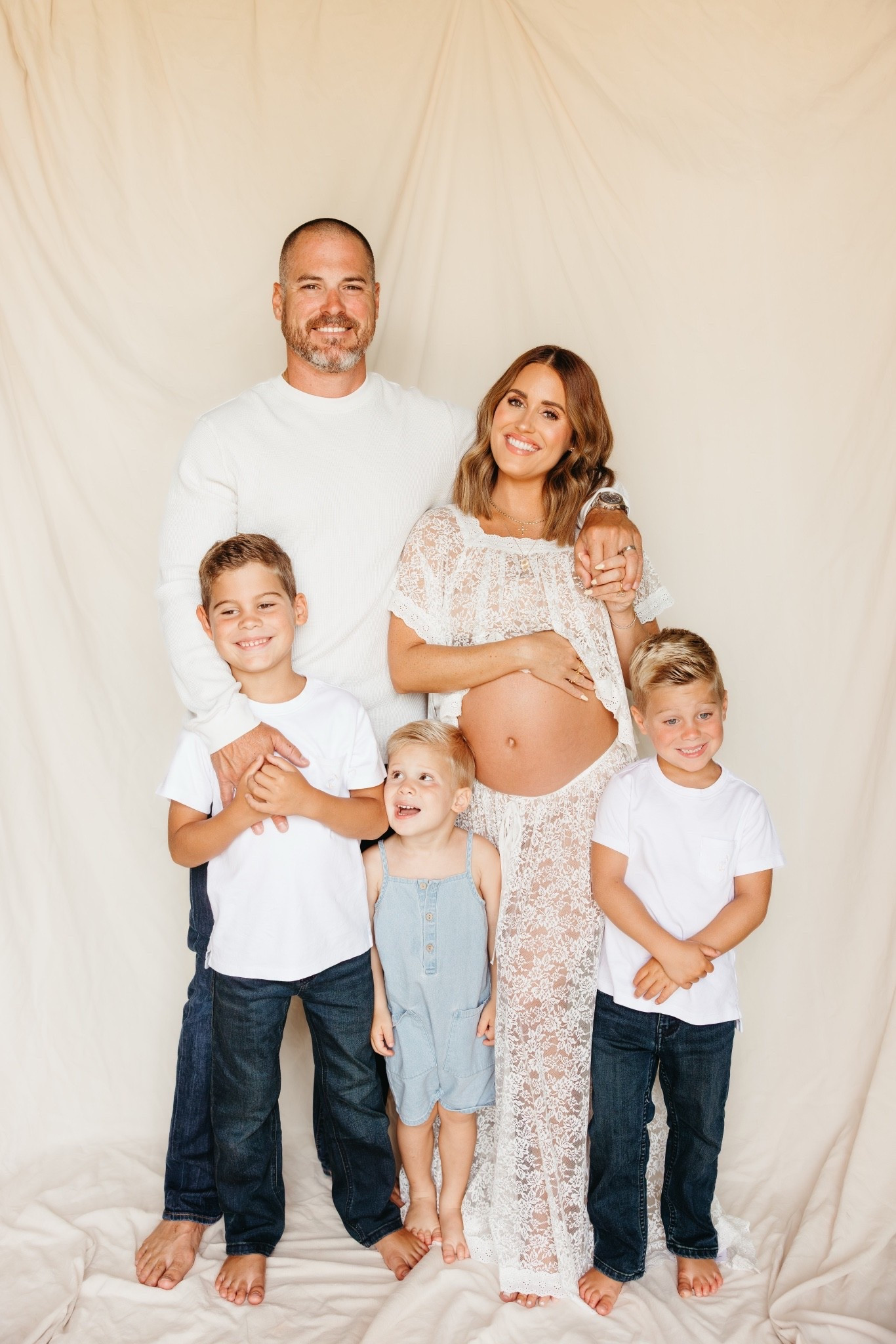 Maternity photos- what we wore! 

Fell in love with this Doen lace set! It’s pretty sheer, so I’ll link what I wore under + similar options. Wearing a small in both the skirt and top. 

Gray and Oliver are in dark wash Levi’s + white tees. August little denim romper is a fave! 

Scott matched the two older boys with a dark was denim + white long sleeve look. 

Also linking some other looks I wore for maternity photos- I changed a few times while we shot at home for different vibes. 

Family photos, maternity, bump friendly, pregnant

#LTKmomlife #LTKootd #LTKgrwm