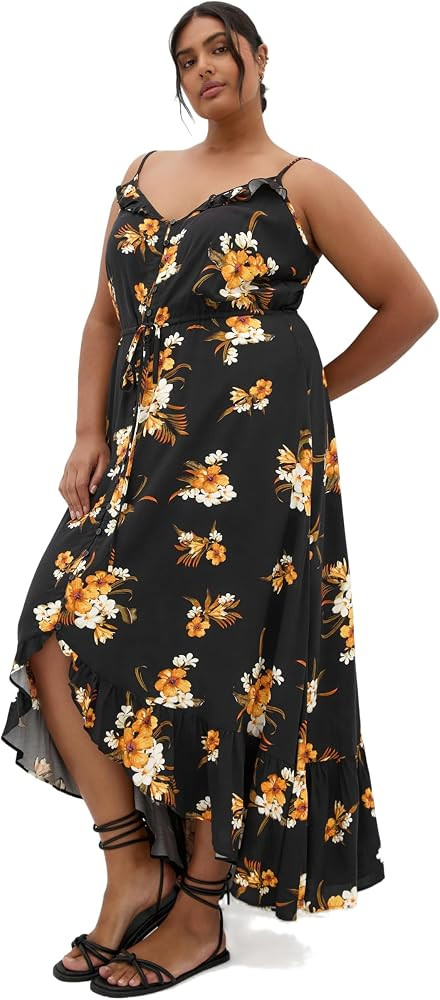 City Chic Plus Size Dress - Aruba Frill Print Maxi | Amazon (US)