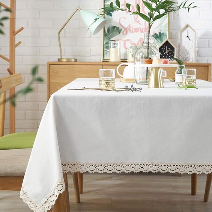 Amzali Classic Cotton Linen Lace Tablecloth Dust-Proof Table Cover for Kitchen Dinner Picnic Tabl... | Amazon (US)