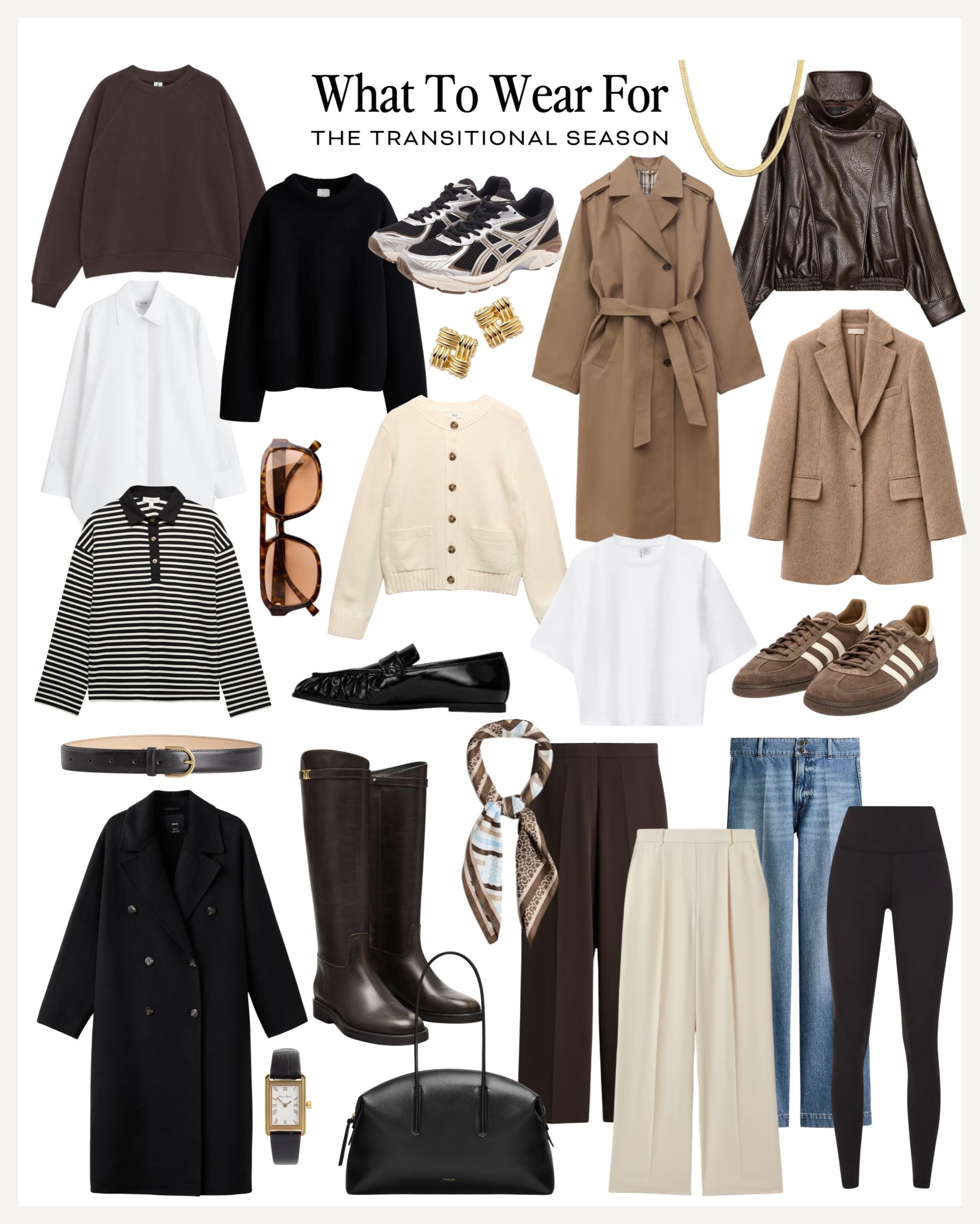 Transitional capsule wardrobe 🫶

Winter fashion / spring / workwear / jeans / wool coat / trench coat / neutral looks / black knit / leather bomber / knee high boots / cream cardigan / black loafers 

#LTKwinter #LTKuk #LTKworkwear