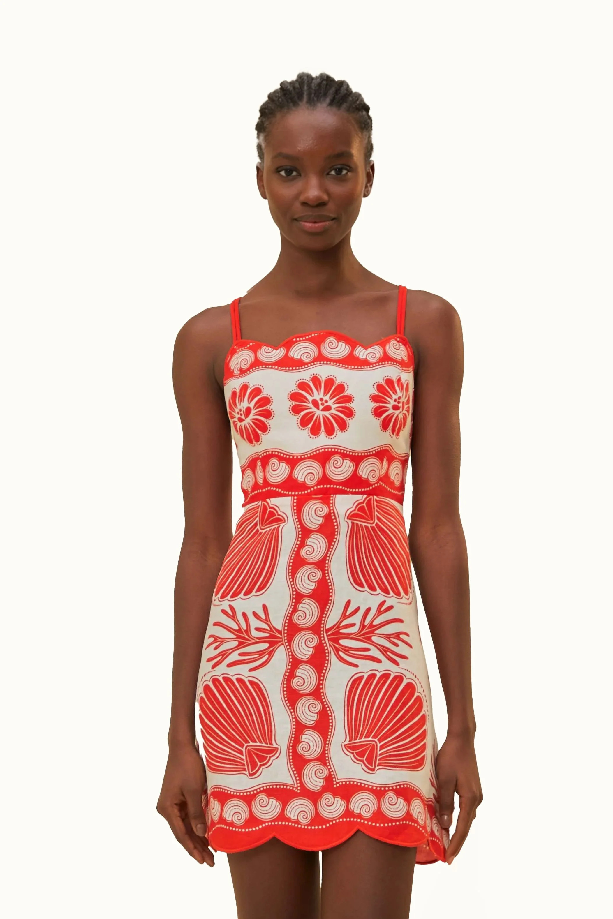 White Ainika Shell Euroflax™ Premium Linen Mini Dress | FarmRio (US)