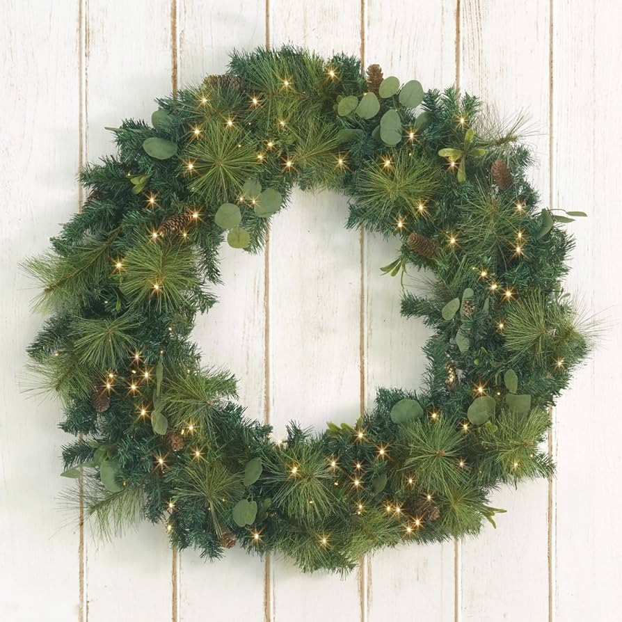 CAPHAUS 36 Inch Lighted Christmas Wreath, Artificial Christmas Reef with 120 LED Warm White Light... | Amazon (US)