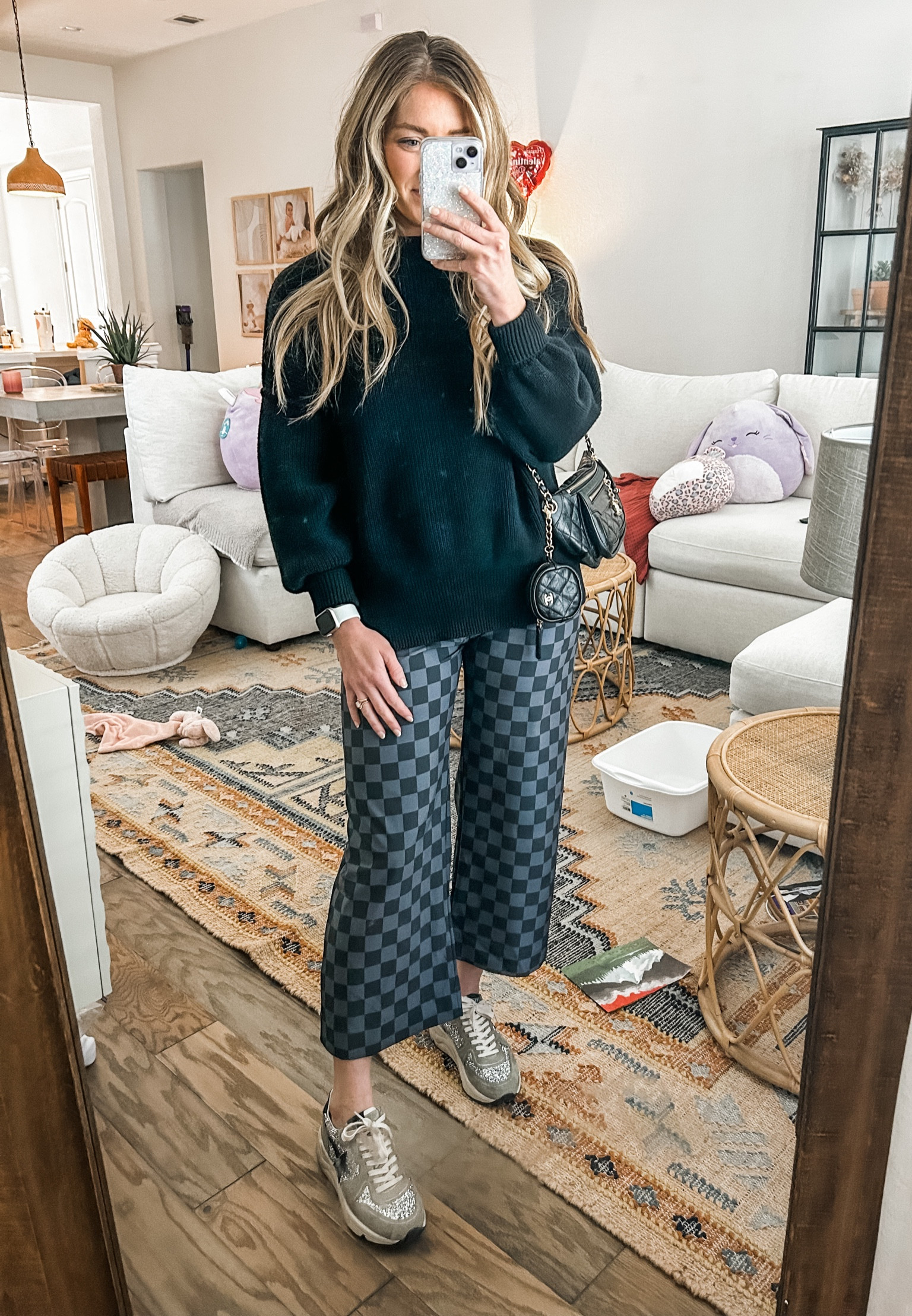 checkered wide leg pants, dad sneakers, oversized sweater (under $45!!) casual sunday ootd 

#LTKsalealert #LTKFind #LTKstyletip