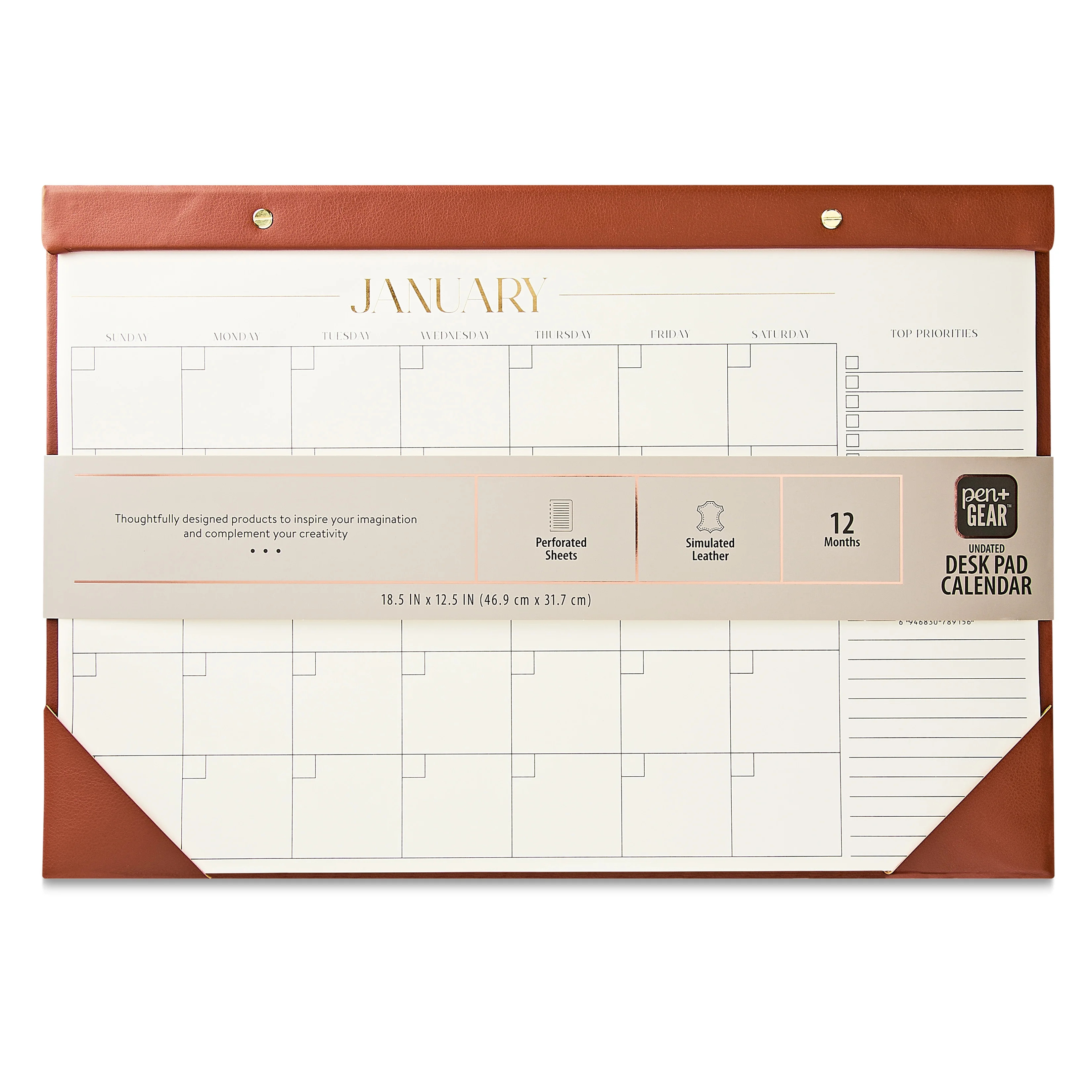 Pen+Gear 12 Month Undated Simulated Leather Desk Pad Calendar, Cognac Brown, 18.5 in x 12.5 in | Walmart (US)