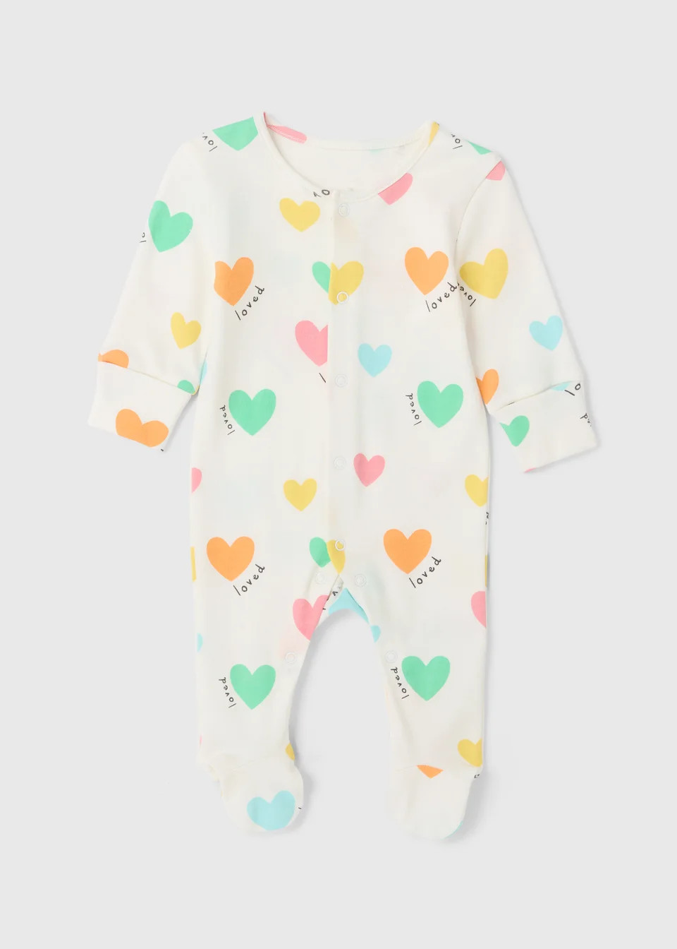Baby Cream & Multicoloured Hearts Sleepsuit (Newborn-18mths) - Age 9 - 12 Months | Matalan (UK)