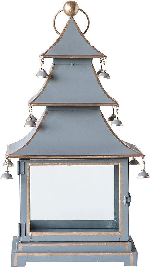 Creative Co-Op Grey Metal & Glass Pagoda Handle Lantern | Amazon (US)
