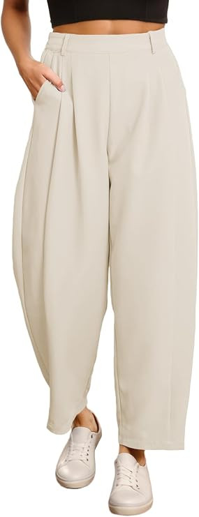 EVALESS Womens Wide Leg Barrel Pants Elastic High Waisted Business Casual Work Pants Trousers wit... | Amazon (US)