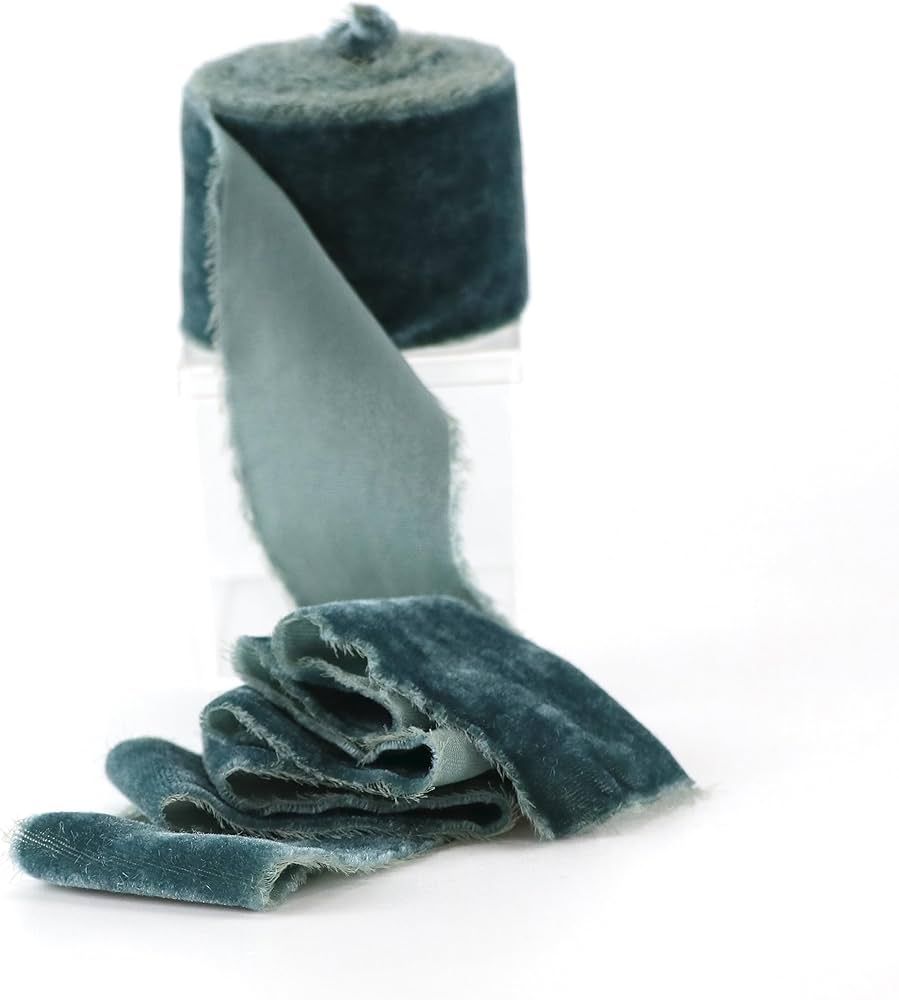 MAYREEL Dusty Blue Velvet Ribbon 2 Inch x 3 Yards Frayed Edge Silk Velvet Ribbon Hand Torn Blue R... | Amazon (US)