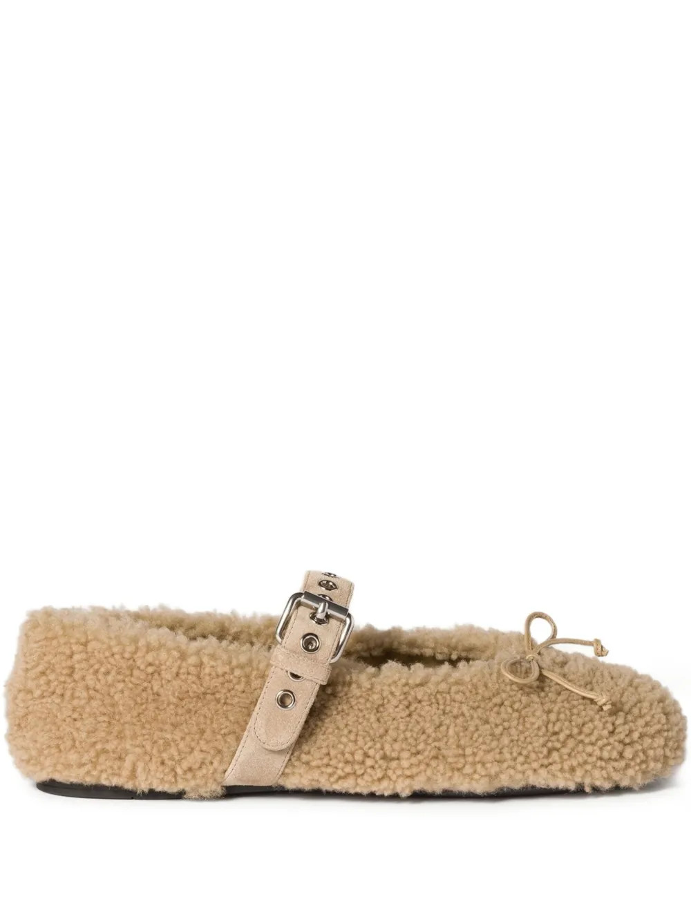 Miu Miu buckle-strap Shearling Ballerinas | Neutrals | FARFETCH AE | Farfetch Global
