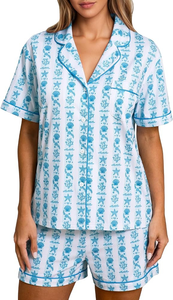 Pajamas for Women Set Summer 2 Piece Sleepwear Lounge Shorts Sets Loungewear Matching Pjs | Amazon (US)