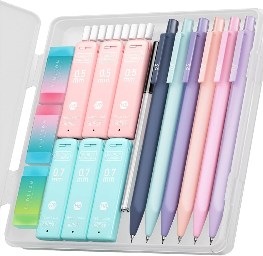 Four Candies Cute Mechanical Pencil Set, 6PCS Pastel Mechanical Pencils 0.5mm & 0.7mm with 360PCS... | Amazon (US)