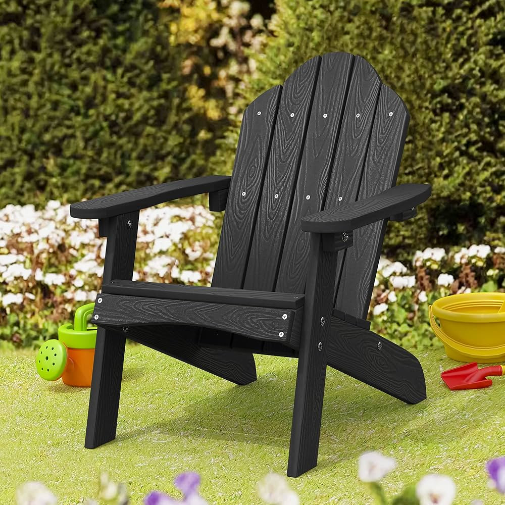 LUE BONA Kids Adirondack Chair, Black Poly Lumber Resin Chair, Toddler Adirondack Chair Weather R... | Amazon (US)