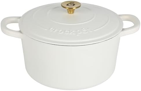 Crock-Pot Artisan 5-Quart Round Dutch Oven – Matte Linen White with Gold Knob, Enameled Cast Ir... | Amazon (US)