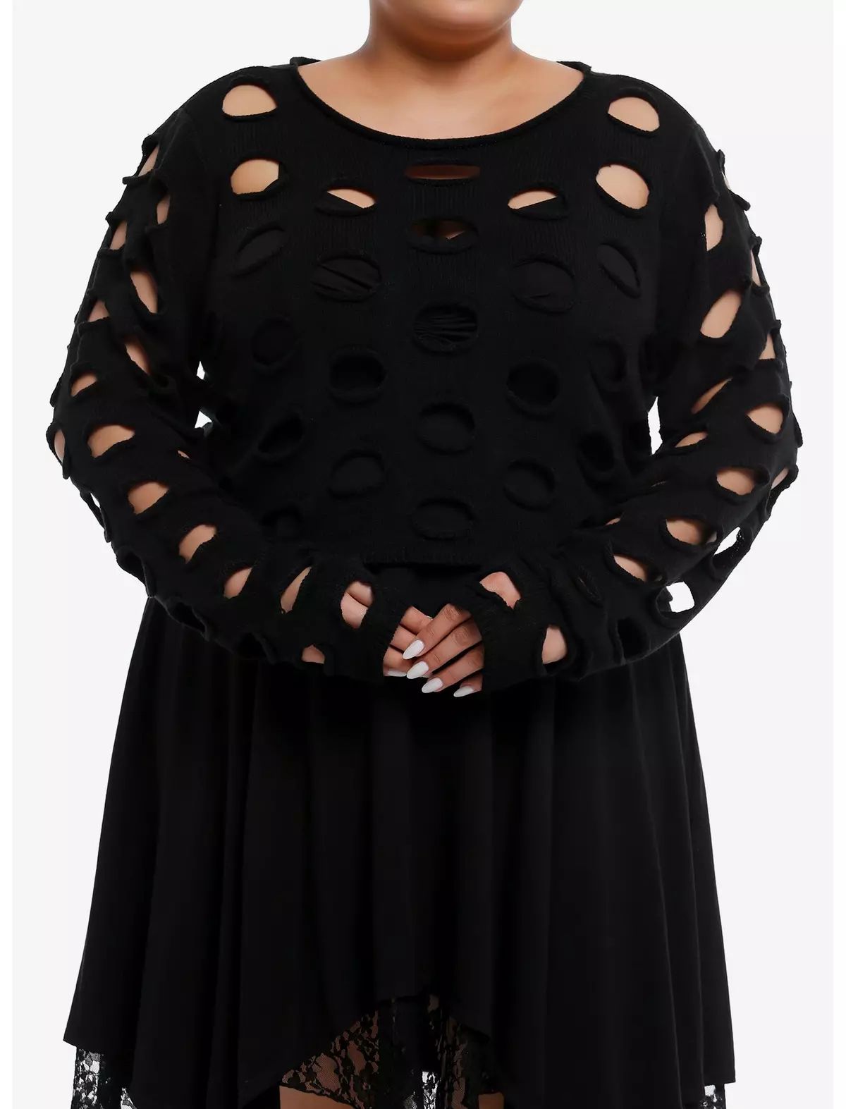 Cosmic Aura Black Cutout Girls Crop Sweater Plus Size | Hot Topic