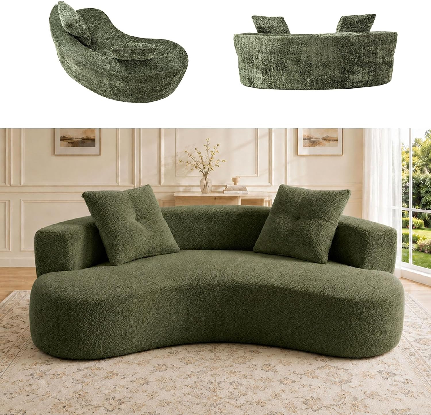 80" Curved Sofa for Living Room, Small Loveseat Curved Couch (Army Green) | Amazon (US)