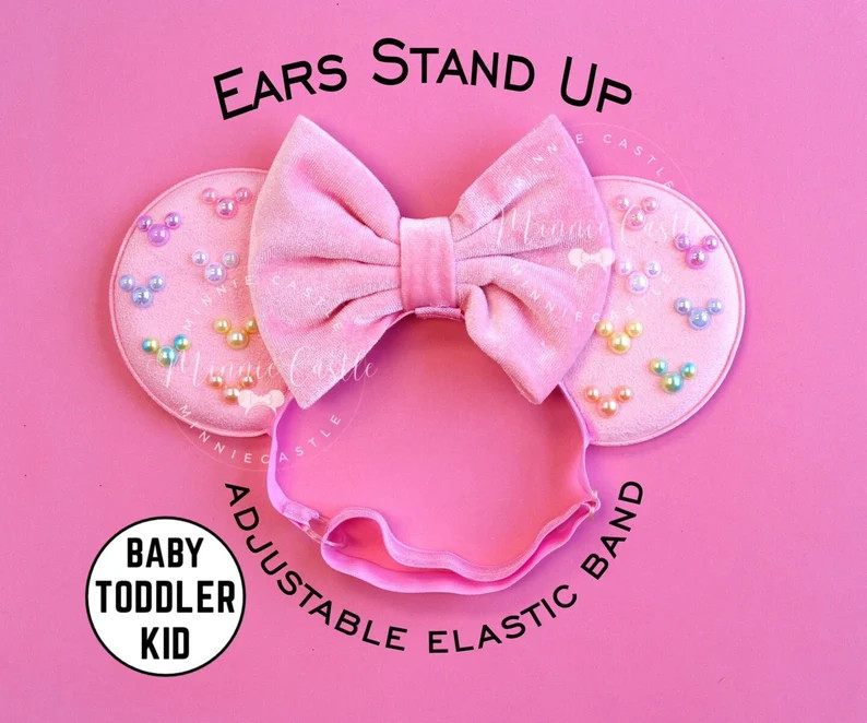 Pastel Rainbow Mickey Pearl Mouse Ears, Baby Toddler Mickey Ears Elastic Headband, Pink Mickey Ea... | Etsy (US)