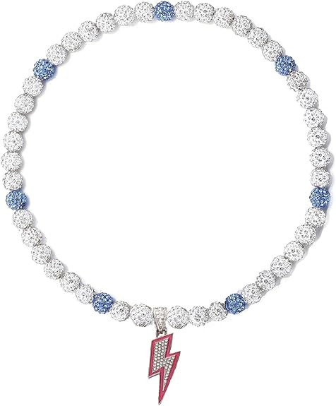 Volare Lightning Bolt Baseball Beaded Necklace Ice Baseball Bling Chain Necklaces Baseballs Stuff... | Amazon (US)