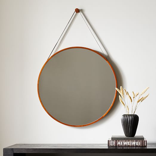 Modern Hanging Round Wall Mirror w/ Leather Strap | West Elm (US)