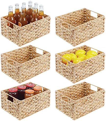 mDesign Water Hyacinth Braided Weave Pantry Basket Storage Organizer Bin for Kitchen, Pantry, Cab... | Amazon (US)