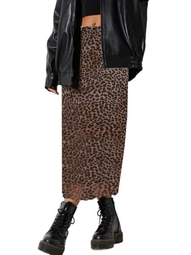 SOFIA'S CHOICE Women's High Waist Leopard Print Midi Skirts A Line Mesh Skirt Brown Cheetah Small | Amazon (US)
