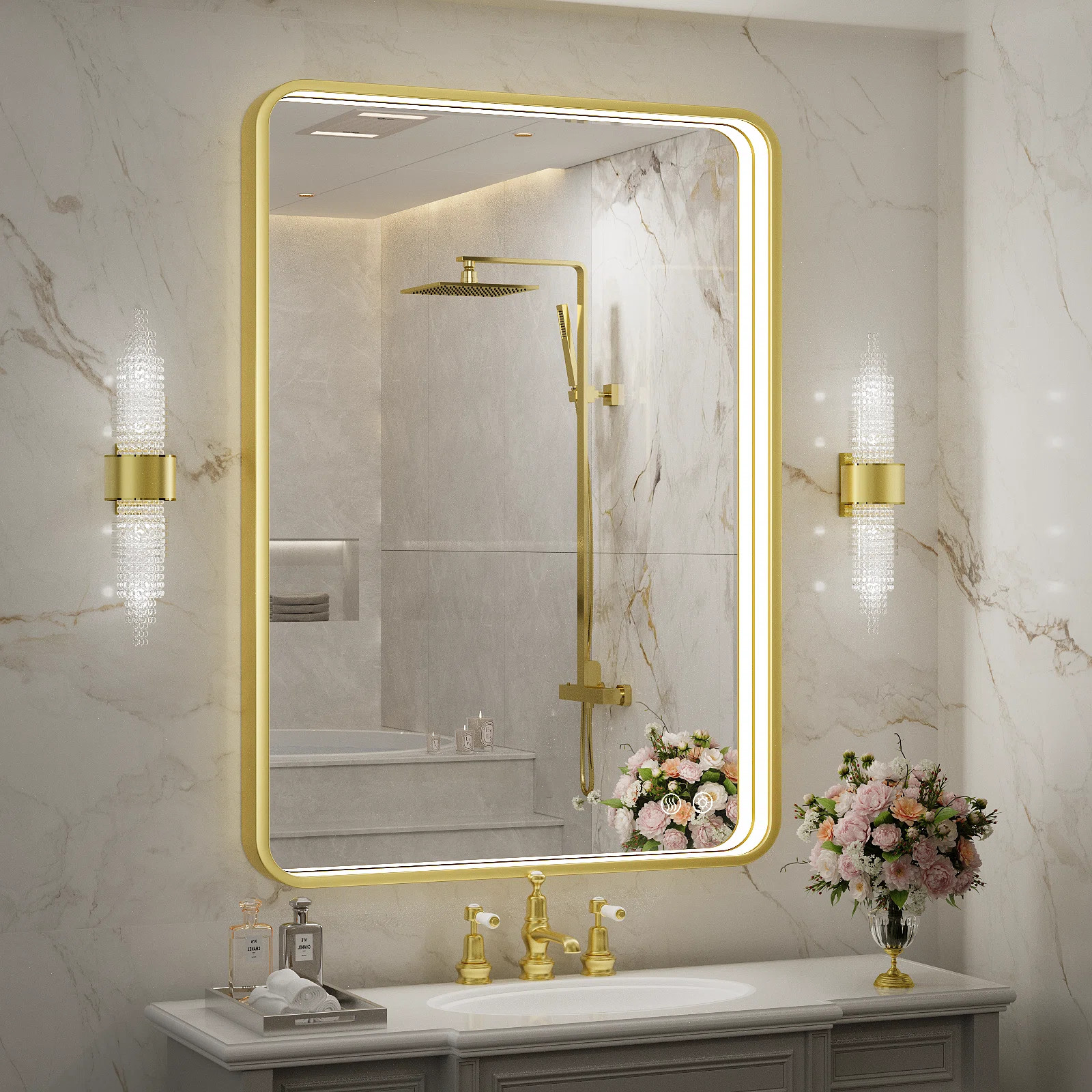 LED Bathroom Mirror With Lights, Rectangle Lighted Metal Framed Bathroom Mirror,Lighted Wall Mirr... | Wayfair North America