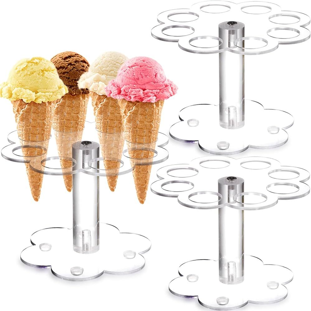 Dicunoy 3 Pack Ice Cream Cone Holder, 8 Holes Acrylic Waffle Cone Display Stand, Circle Charcuter... | Amazon (US)