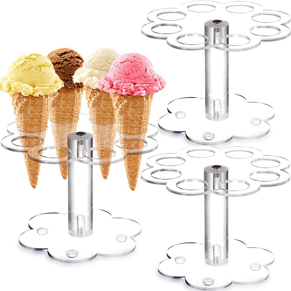 Dicunoy 3 Pack Ice Cream Cone Holder, 8 Holes Acrylic Waffle Cone Display Stand, Circle Charcuter... | Amazon (US)