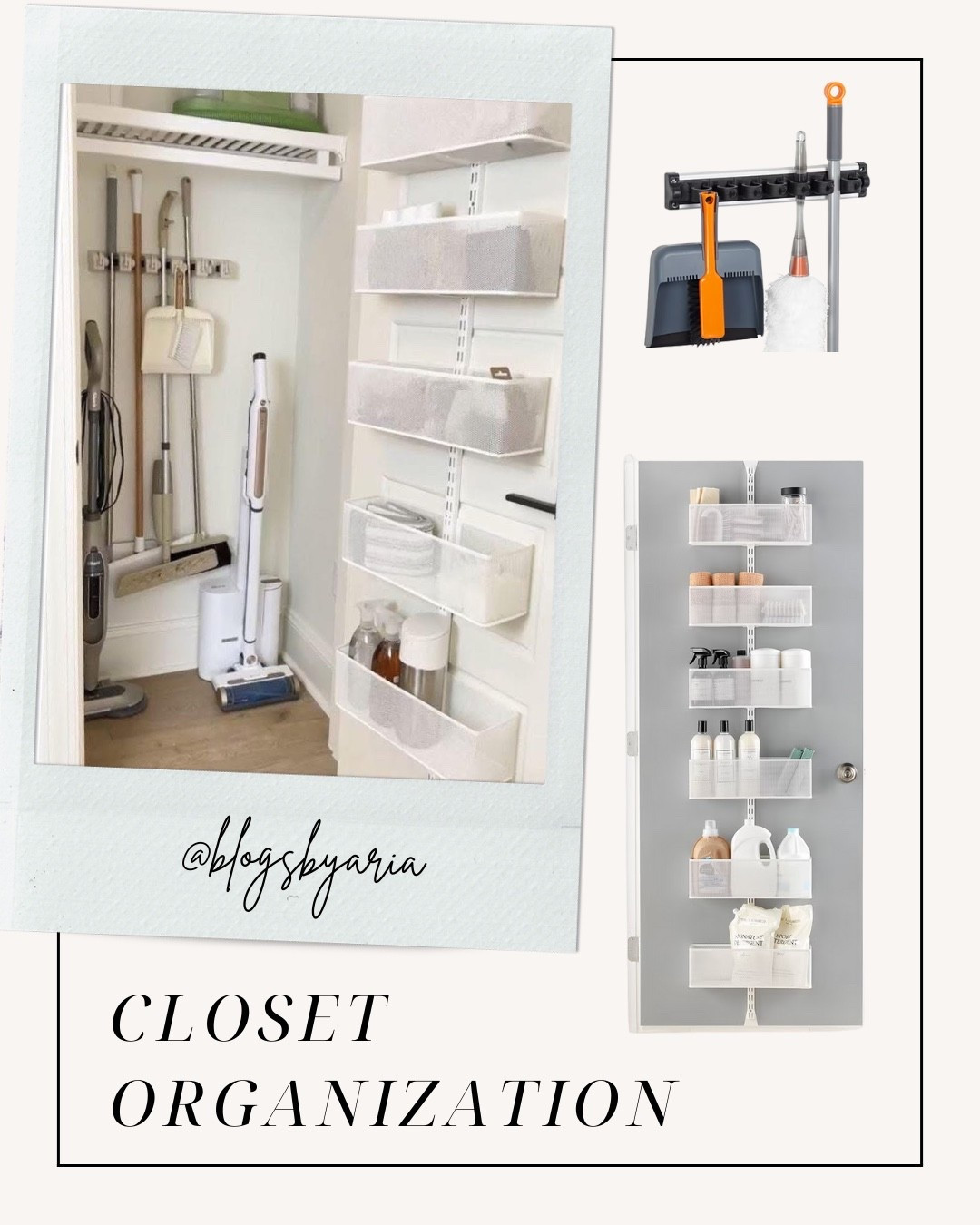 Closet organization create a cleaning closet with this over the door storage, which is so good to hold everything you need and it’s on sale today. Pair that with a really good broom organizer to hold all of your brooms and mops and dustpan.  Linen closet, cleaning closet, storage closet, closet, organization, home organization.

#LTKHome