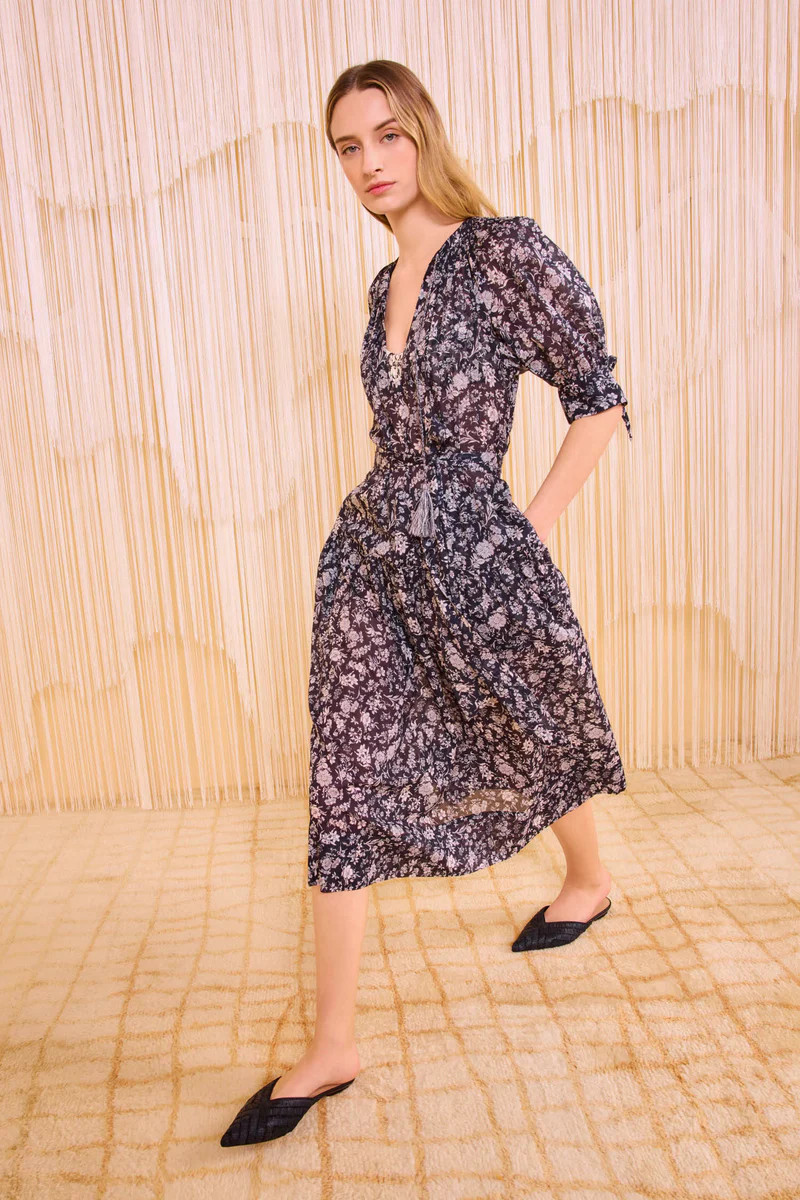 Selena Puff Sleeve Dress Coverup - Midnight Bloom | Ulla Johnson