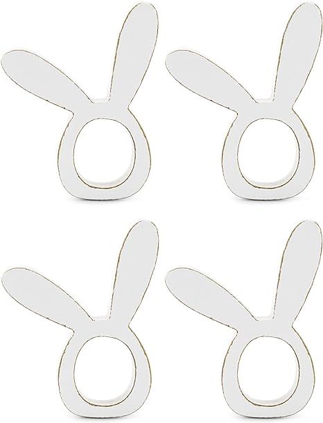 AuldHome Bunny Napkin Rings (Set of 4); Easter and Holiday Rabbit Ear Wooden Napkin Rings | Amazon (US)