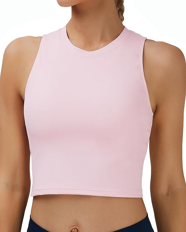 Oalka Women's High Neck Longline Sport Bras Padded Workout Crop Tops Yoga Tank Tops | Amazon (US)