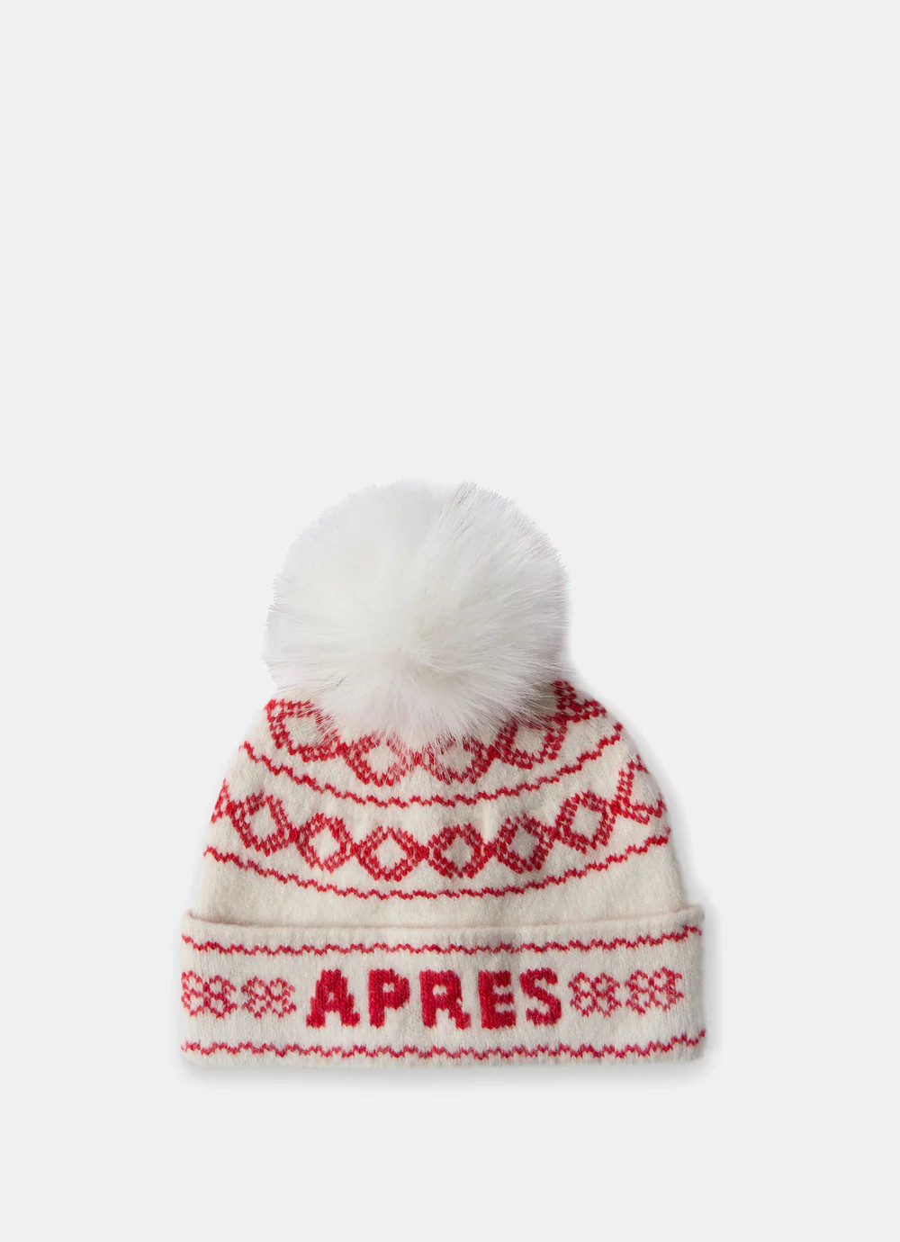Red Graphic Apres Knit Bobble Hat | Mint Velvet