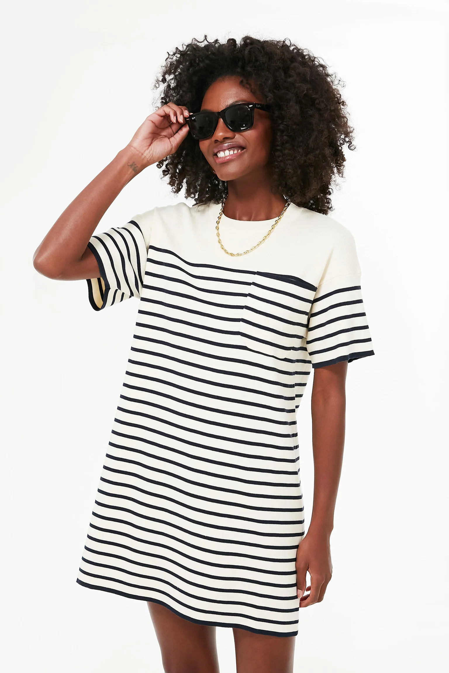 Navy Knit Striped Frenchie Dress | Tuckernuck (US)