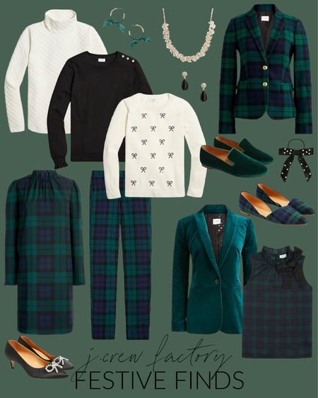 The cutest festive outfit finds from J. Crew Factory! I’m loving all the blackwatch plaid and bow motifs mixed with velvet and sparkles! The cutest bow top, plaid shift dress, velvet blazer, plaid blazer, velvet smoking shoes, bow earrings, pearl hair tie, quilted turtleneck, and plaid pants! So perfect for Thanksgiving or Christmas celebrations as well as family photos - and it’s all on sale!
.
#ltkholiday #ltksalealert #ltkunder50 #ltkunder100 #ltkstyletip #ltkseasonal #ltkworkwear #ltkshoecrush #ltktravel #ltkcurves #ltkhome

#LTKsalealert #LTKunder100 #LTKHoliday