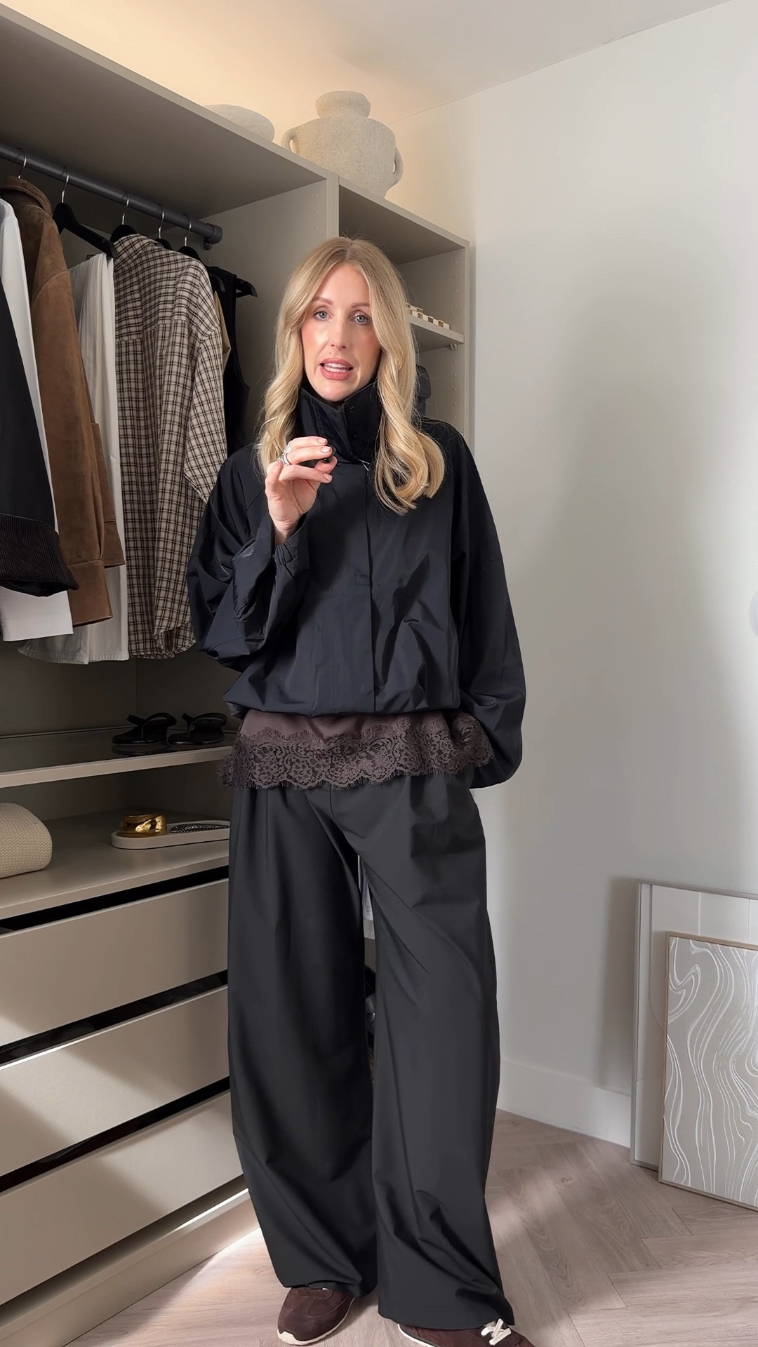 Spring outfit

*for my reel links and all spring jacket selections see here https://liketk.it/62KLc (post pinned to my LTK linked the wrong one on my Instagram story sorry!) 

Nylon jacket (with a funnel neck and adjustable waist + hidden hood) 

Zara Lace cami layered underneath

Zara barrel leg trousers 

Slim trainers brown suede (bobbies) 
 #zara #jacket 


#LTKuk #LTKspring #LTKstyletip