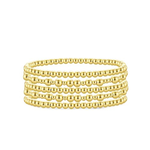 Badu Gold Bracelet stack for Women Gold Plated Beaded Bracelets Gold Stretch Bead Ball Bracelet stack Set Adjustable Jewelry | Amazon (US)