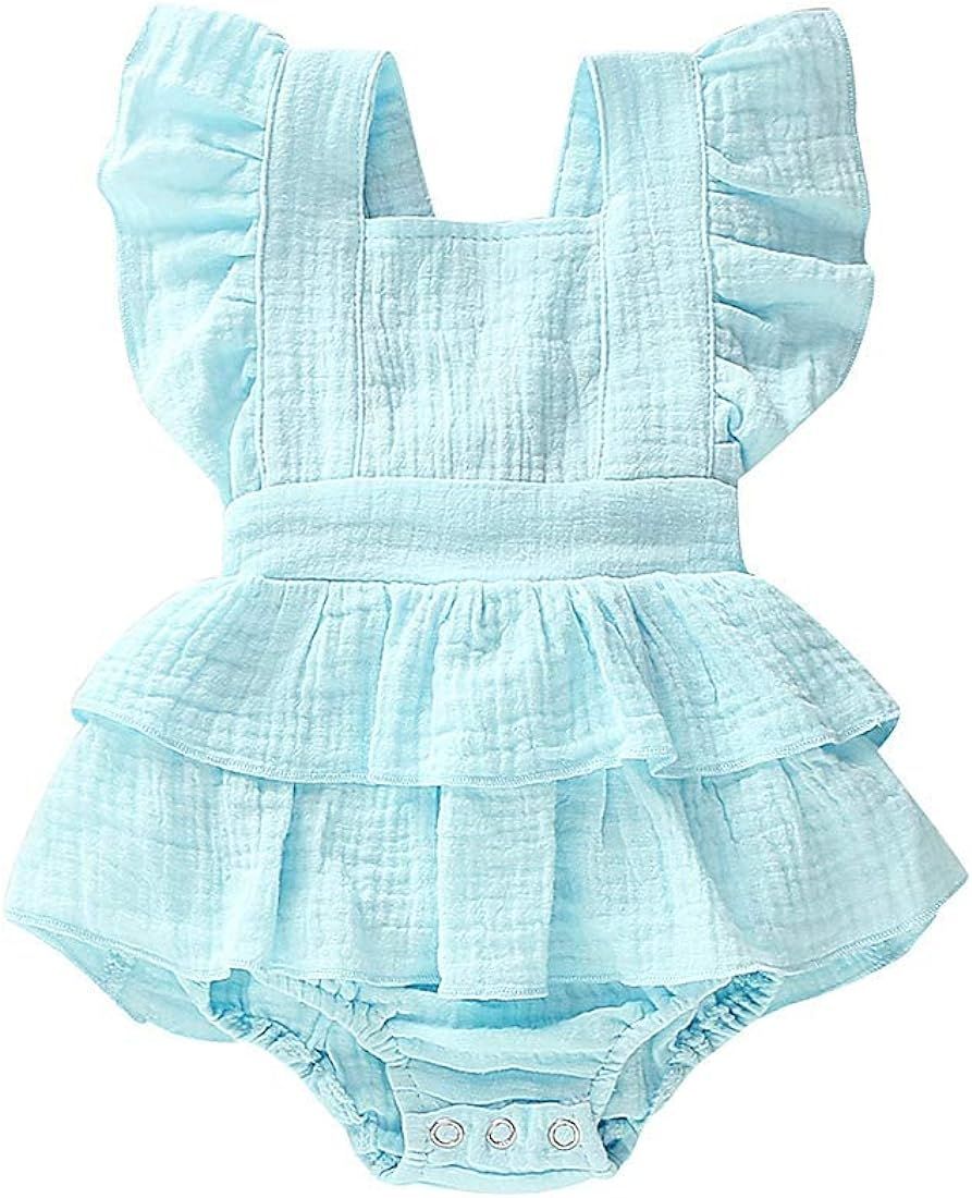 Newborn Baby Girls Ruffle Romper Jumpsuit Bodysuit Headband Summer Clothes Outifis | Amazon (US)