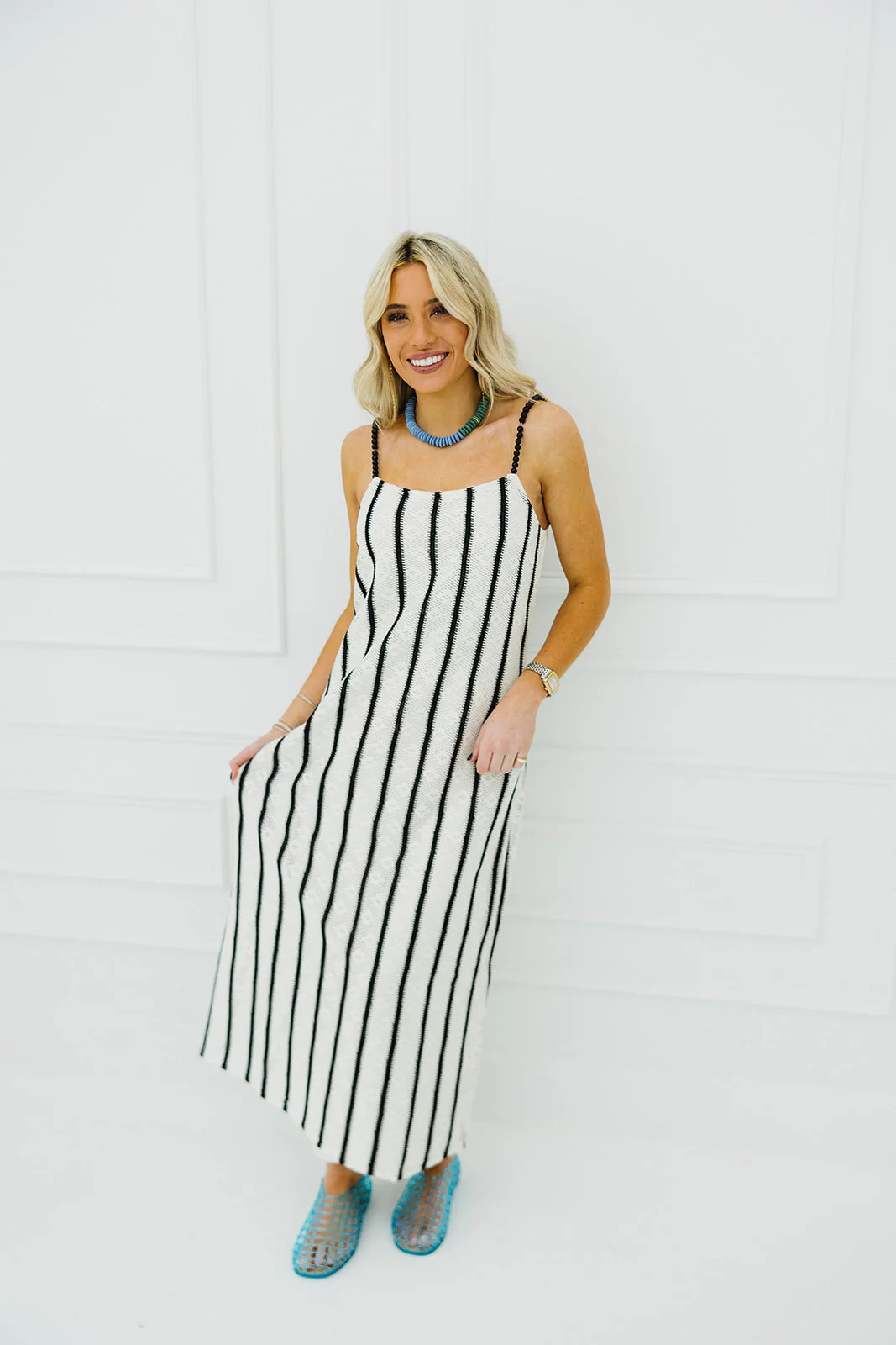 Asha Midi Dress - Ivory/Black | Triple Threads