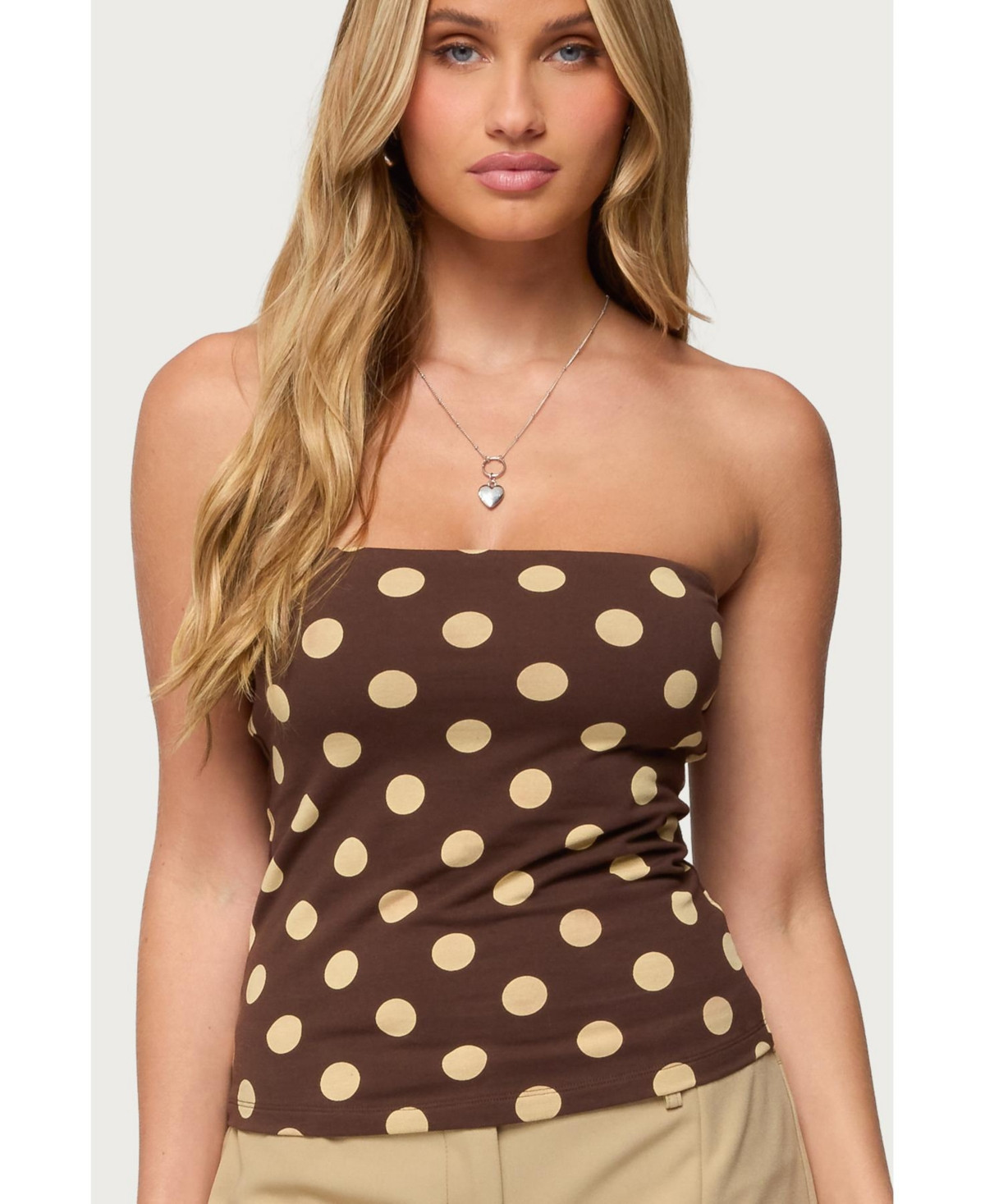 Edikted Women's Polka Dot Built In Bra Tube Top - Brown | Macy's
