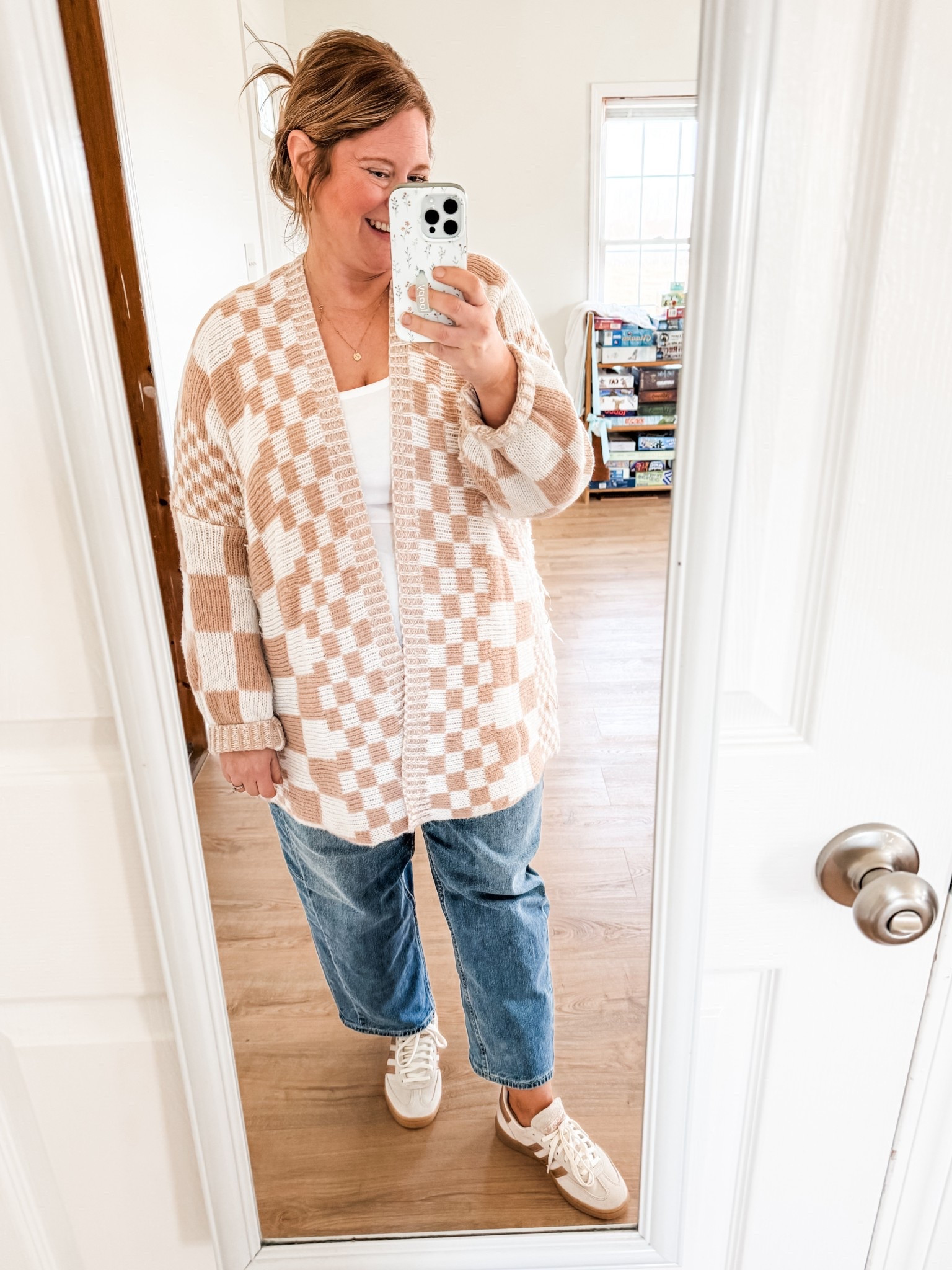 Wearing an XL in the cardigan and a tank and a 14 maternity in my barrel jeans.  Also linking the non maternity version.  Love these adidas sneakers!

#LTKMidsize #LTKBump #LTKSeasonal