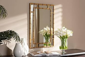 Baxton Studio Adra Decorative Bamboo Wall Mirror in Gold | Amazon (US)