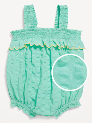 Sleeveless Ruffle-Trim Smocked One-Piece Romper for Baby | Old Navy (US)